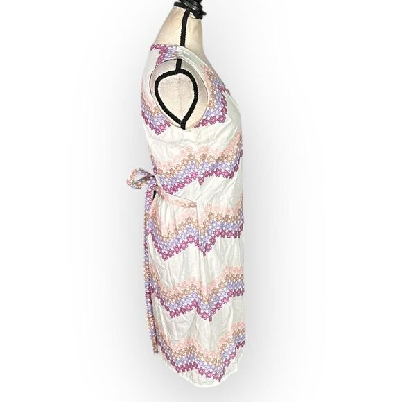 Miguelina Ali Wrap Dress Women's Med White Pink Embroiodered Sleeveless RTR - Picture 6 of 14